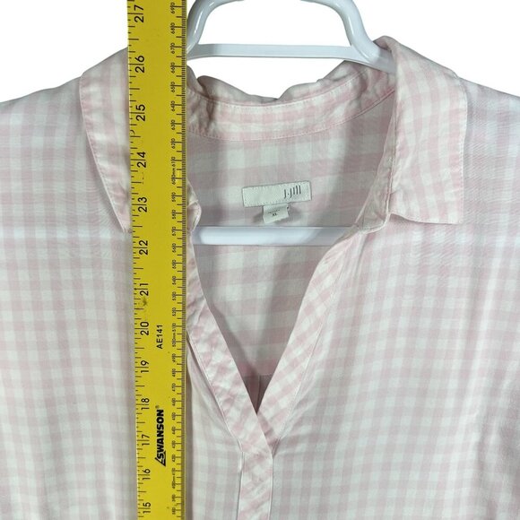 J Jill Womens XL Pink Gingham Popover Blouse Notch Neckline Clean Girl Feminine - Picture 12 of 16